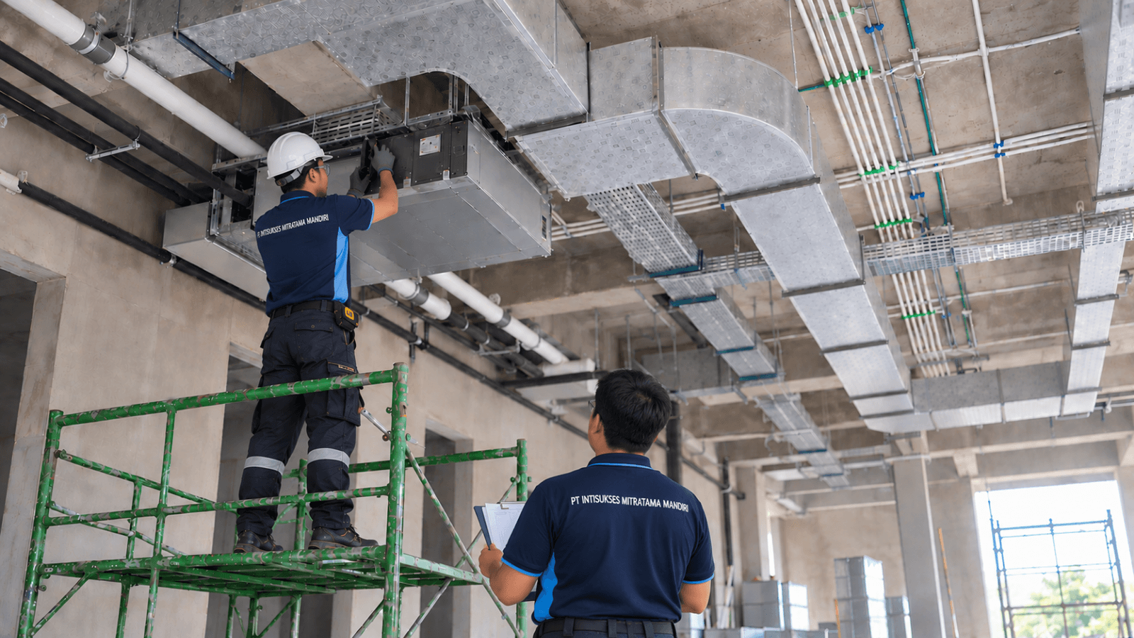 Teknisi profesional melakukan instalasi Hepa
